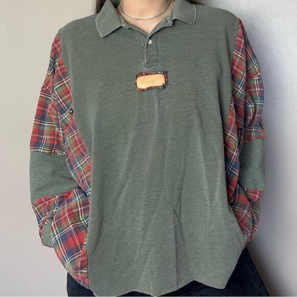 Reworked Upcycled Wrangler Long Sleeve Western Cowgirl Plaid Flannel Shirt Top - Picture 4 of 5